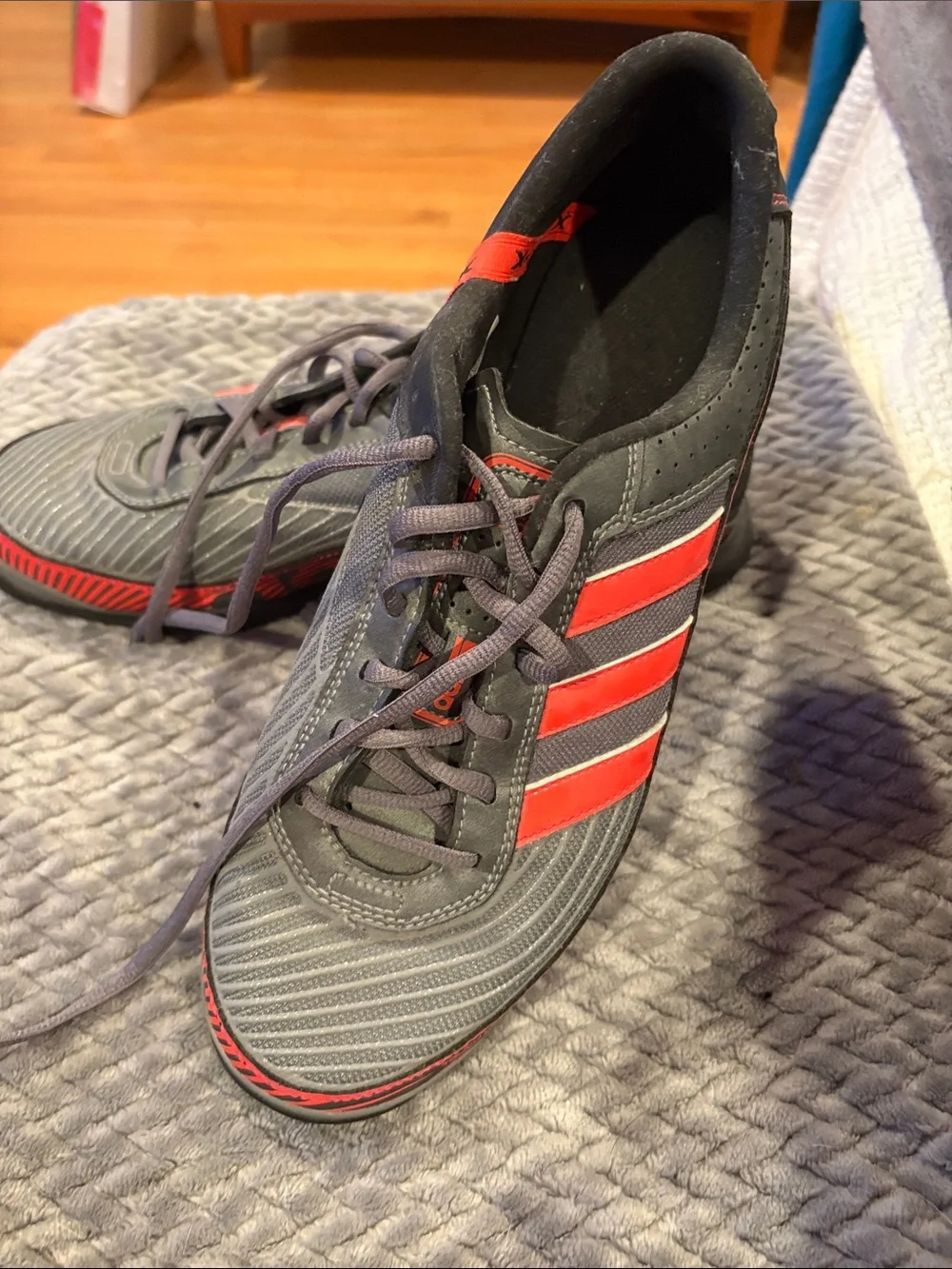 adidas Men’s Gray Athletic Shoes with Red Stripes